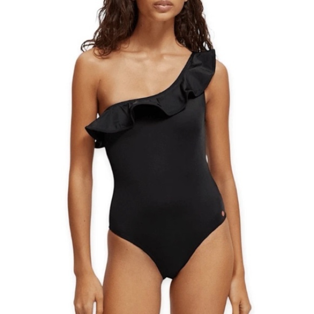 NWT Scotch & Soda One Shoulder Black One Piece Swimsuit LARGE